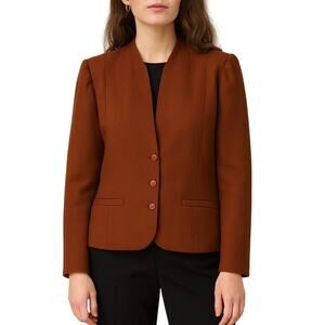 Vintage 80s Womens Medium Blazer Redwood Brown Wool Shoulder Pads